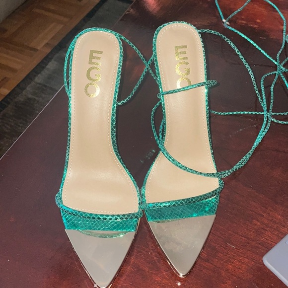 EGO Shoes Emerald And Gold Lace Up Heels Poshmark